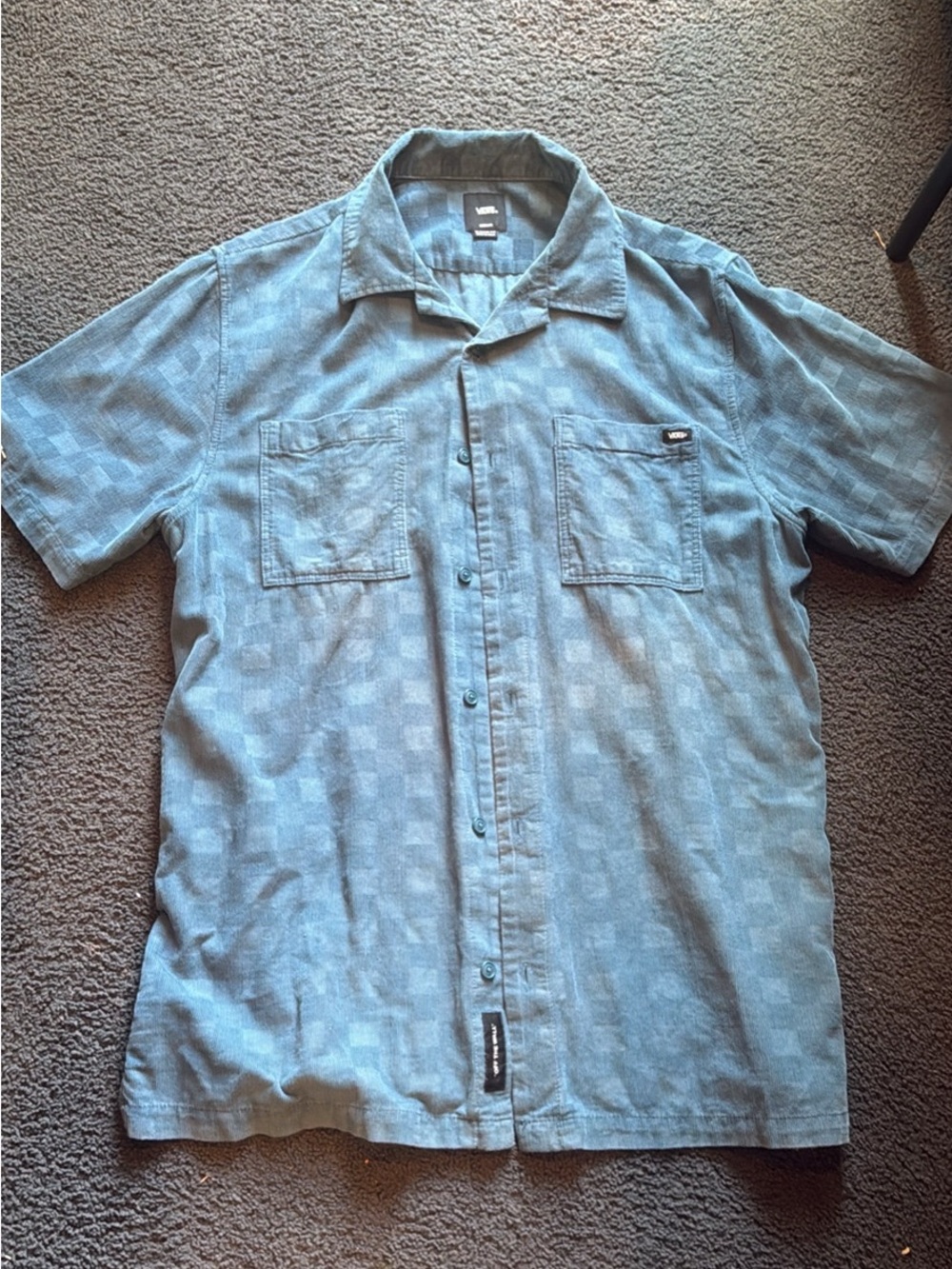 Vans Men's Short Sleeve Button-Up Shirt in Blue Check
